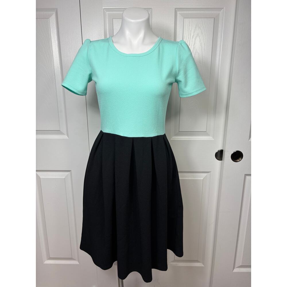 LulaRoe Amelia Women's Dress Black/Mint Small With Pockets A-Line Knee Length